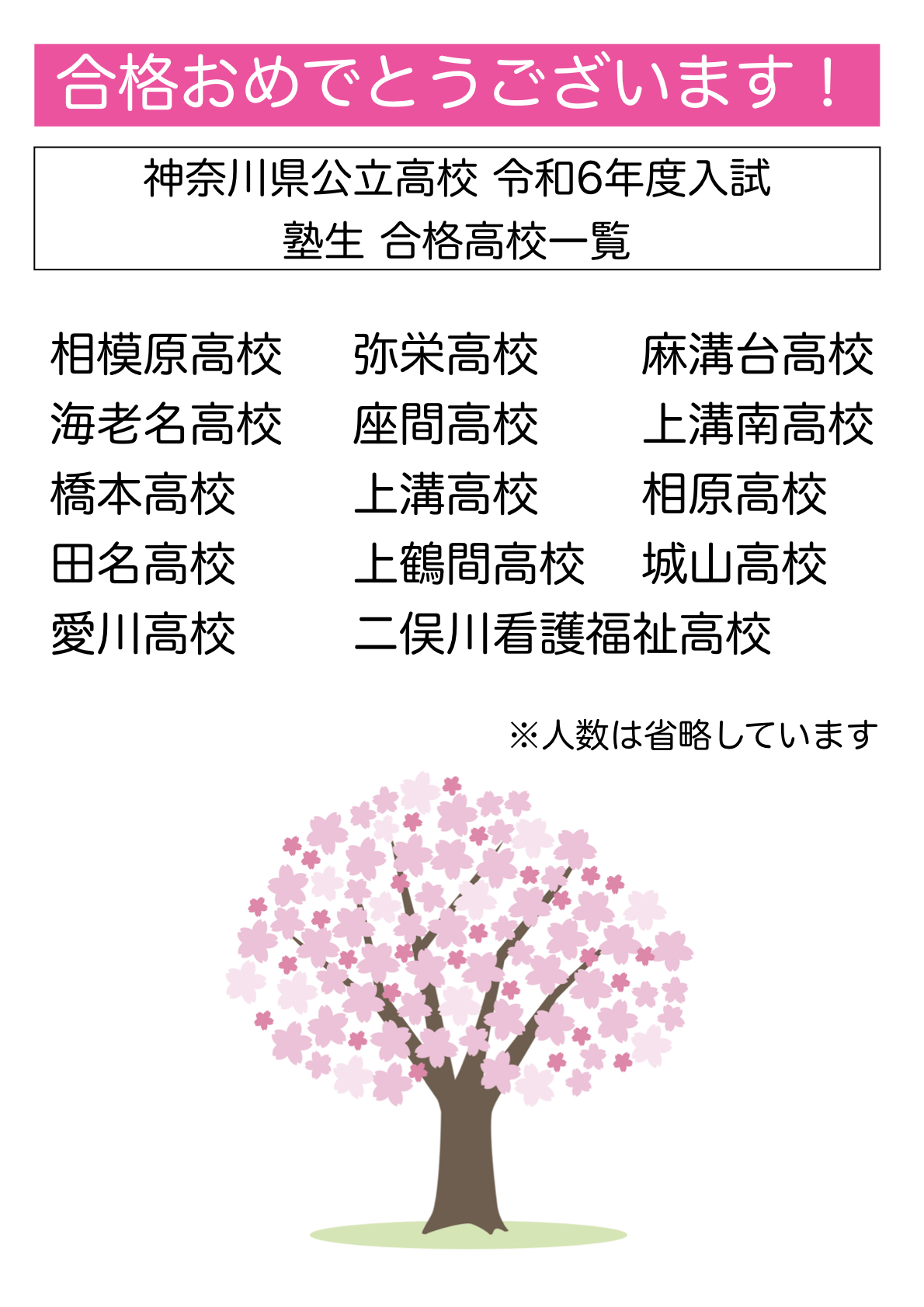 令和6年度 神奈川県立入試 塾生 合格高校一覧